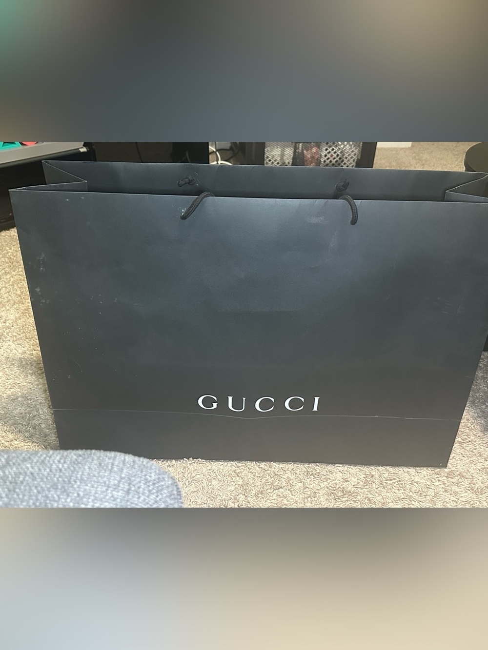 Authentic Gucci Black Matte Paper Shopping Gift Bag Logo Luxury Designer Packagi